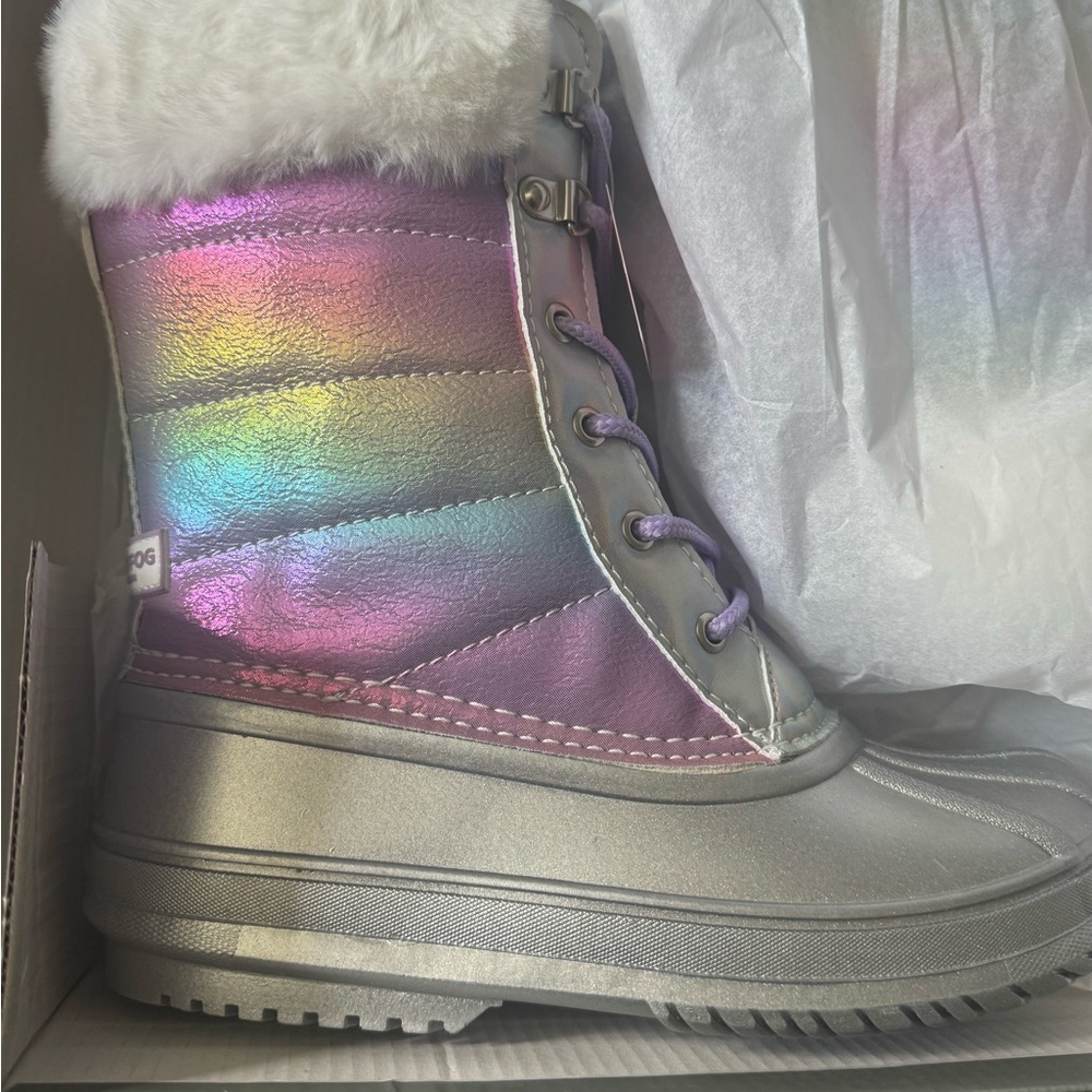 London Fog Purple and Silver Rain & Snow Boots with Faux Fur